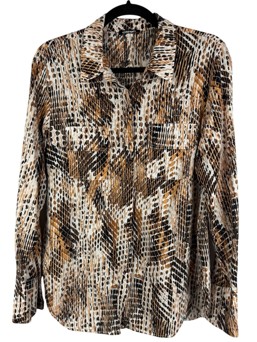 Olsen Germany Animal Print Button Front Blouse Sz M US 10 Cotton Viscose